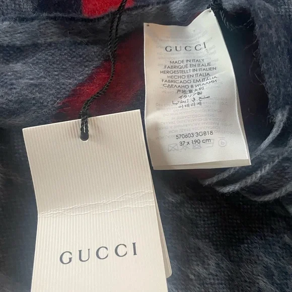 Gucci Unisex Nikky Wool Alpaca Monogram Web Blue Scarf - Picture 5 of 7